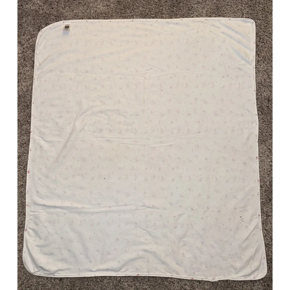 Carter's Pink Roses Floral Flowers White Jersey Knit Baby Crib Blanket‎ *READ*